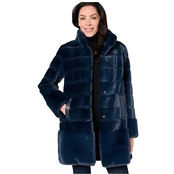 dennis basso Jackets & Blazers - QVC Dennis Basso Regular Pelted Faux Fur Jacket w/ Stand Collar NAVY NWOT SIZE L